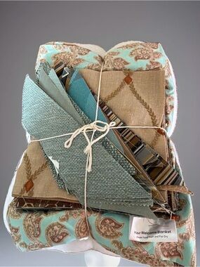 Your Welcome Blanket Patchwork Throw kit in Aqua and Tan